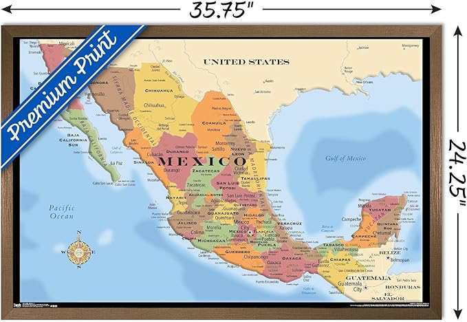 Trends International Map - Mexico Wall Poster, 22.375" x 34", Bronze Framed Version
