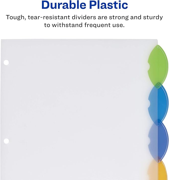 Avery Insertable Style Edge Plastic Dividers for 3 Ring Binders, 5-Tab Sets, Multicolor, 24 Sets, 120 Divider Tabs (11200)