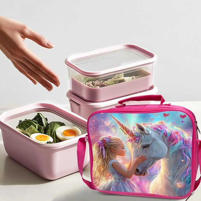 Unicorn Girl Backpack Set 3 Piece School Bags and Lunch Box with Pencil Case Unicorn Bookbag Set for Toddler Kids Girls Boys Teens Kindergarten Elementary Middle