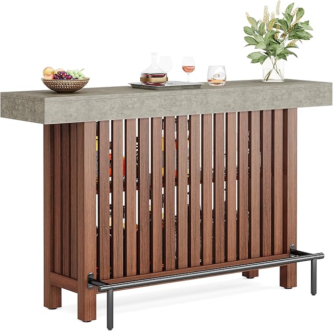 Tribesigns 63-Inch Large Bar Table, 2-Tier Home Bar Unit Mini Height Pub Table with Footrest, Modern Kitchen Island Coffee Bar Cabinet for Dining Room, Bistro, Living Room | 2-Tier, Height Pub Table, with Footrest, Modern, for Home Kitchen