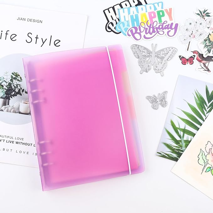 BAOFALI 3Pcs/Set A5 6 Ring Binder Cover Clean Transparent Soft PVC for Refillable Notebook Shell withMatte surfaceforStamp & Die Storage (Purple)