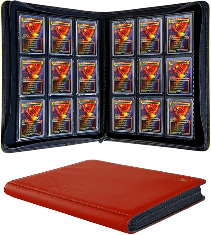 Top loader Binder - Holds 288+ Top Loaders for Cards, 9 Pocket Top Loader Binders with Sleeves for 3" x 4" Rigid Card Holders for Baseball, Football and other Sports Cards (Red)