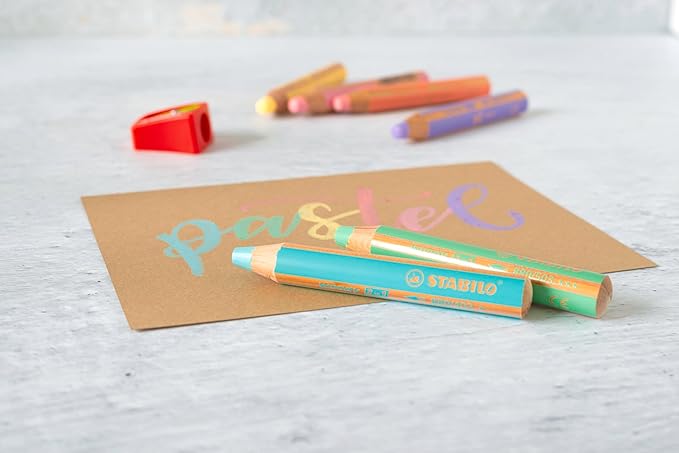 STABILO Multi-Talented Pencil woody 3 in 1 - Pack of 6 - Assorted Pastel Colors with Sharpener