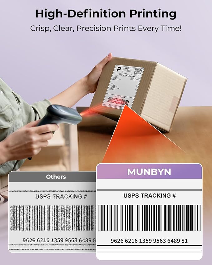 MUNBYN 130B Bluetooth Thermal Label Printer+2 Inch Round Thermal Labels+Pink Label Holder