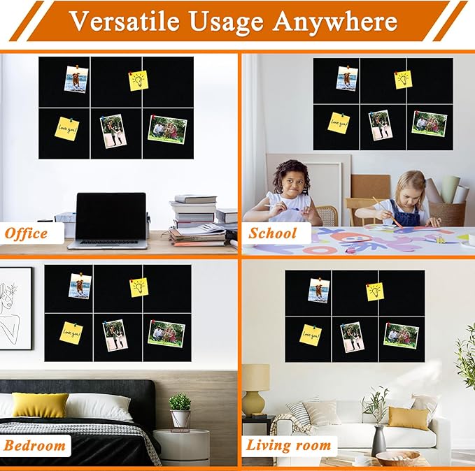 Square Felt Cork Bulletin Board Tiles, Self Adhesive DIY Felt Pin Board for Wall 30" x 20" with 35 Pushpins for Office School Home Wall Decor Stickers Memos Photos Display (Black)