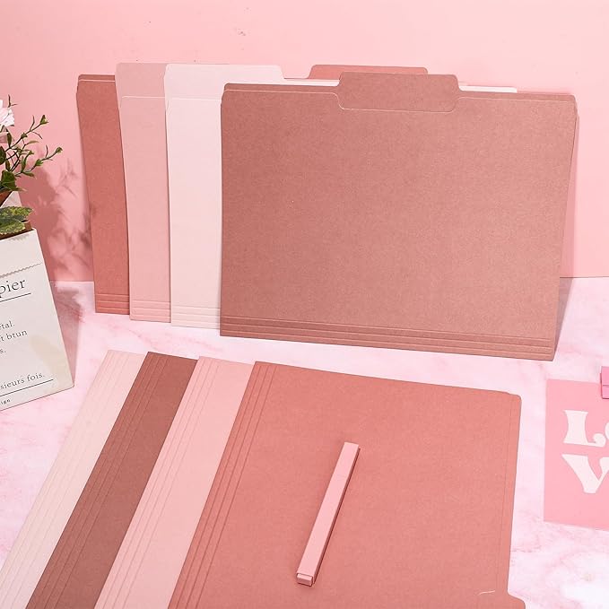 Whaline 24 Pack Dusty Pink File Folders Letter Size Gradient Pink File Pockets with 1/3 Cut Tab 8.9 x 11.6 Inch Valentine's Day Cute Documents Folders for Home Office Classroom Supplies, 4 Colors