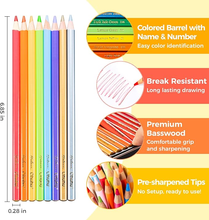 Ohuhu Colored Pencils: 72 Oil-based Drawing Pencils for Coloring Portrait Sketching Landscape, Durable Soft Core, Professional 72 Pack for Artist, Adult & Beginners, Halawa Series