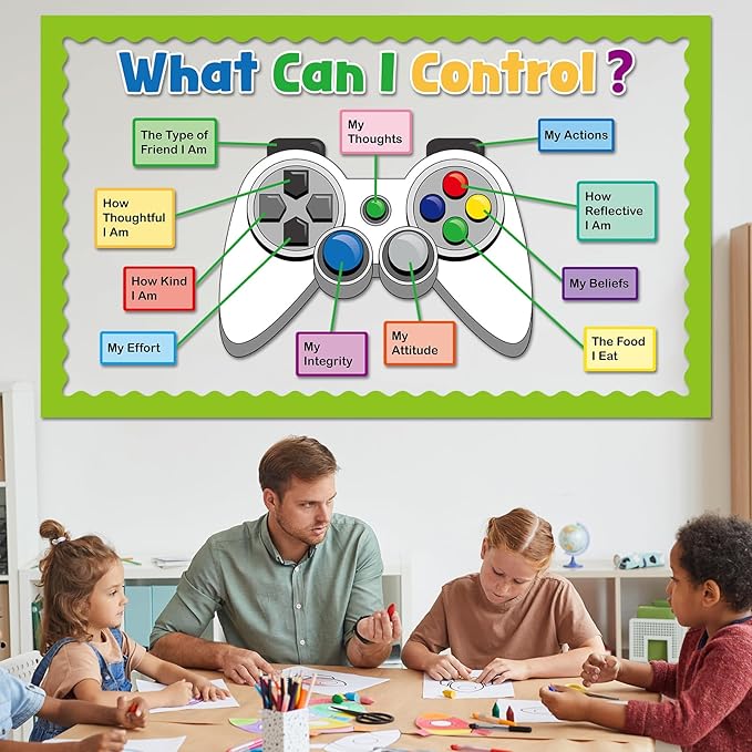Growth Mindset Video Game Theme Bulletin Board Set Things I Can Control Positive Back to School Bulletin Decor for Classroom Mental Health Inspirational Gamer Cutouts for School Chalkboard Wall Decor