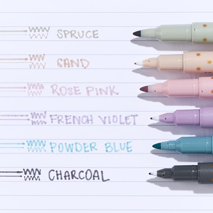 Erin Condren Dual Tip Markers, Colorful and Versatile Marker Set for Journals, Planners, and Note-Taking, Includes Fine Tip and Medium Tip, Pastel, Set of 6
