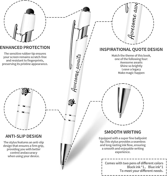 Premium Hardcover Executive Notebook and Pen Set - A5 Journal Notebook 192 Line Pages, 2 Smooth-Writing Ballpoint Pens, Arrow Sticky Notes - For Office School Supplies Letter S Floral Design DeepBlue