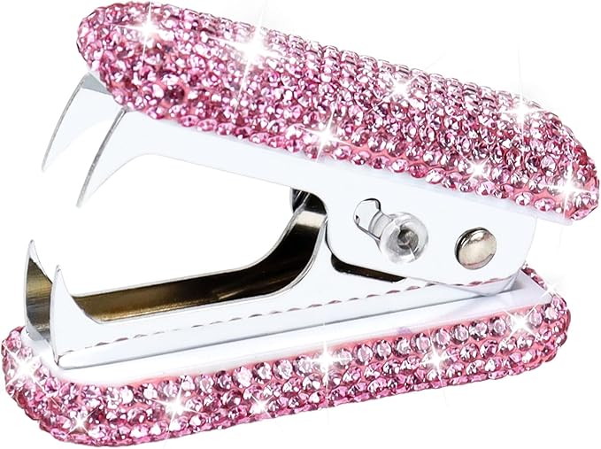 Multibey Arylic Staples Remover, Rhinestone Handmade Crystal Staple Removal Tool Staple Puller Metal Jaws Stationery, Dazzling Bling Office Desk Accessory for Office School and Home (Shiny Pink)