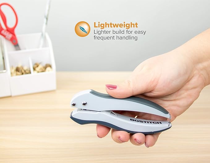 Bostitch Office EZ Squeeze One-Hole Punch, 10 Sheet Capacity, Lightweight, Gray/Blue, Pack of 3