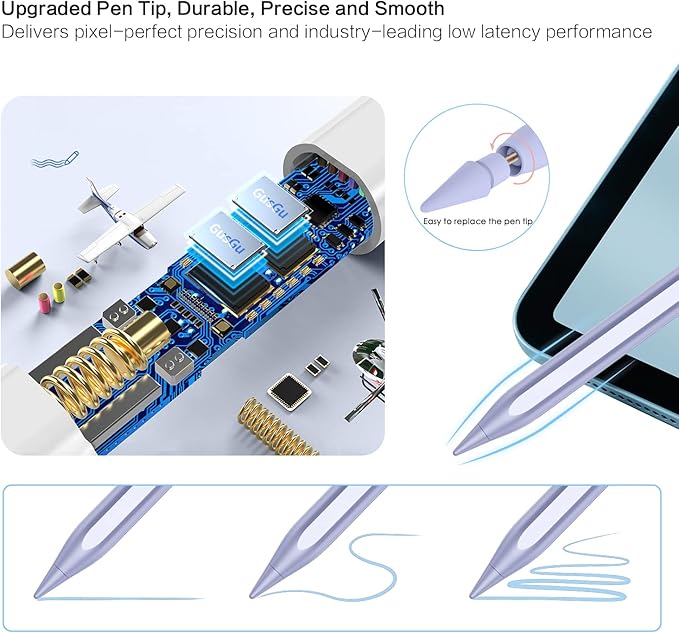 Stylus Pen for iPad 6th-11th Generation, 10 Mins Fast Charge Apple Pencil Compatible with 2018-2025 iPads Pencil, Apple Pen for iPad Pro 11"/12.9"/M4, Air 3/4/5/M2/M3, Mini 5/6 Gen-Purple