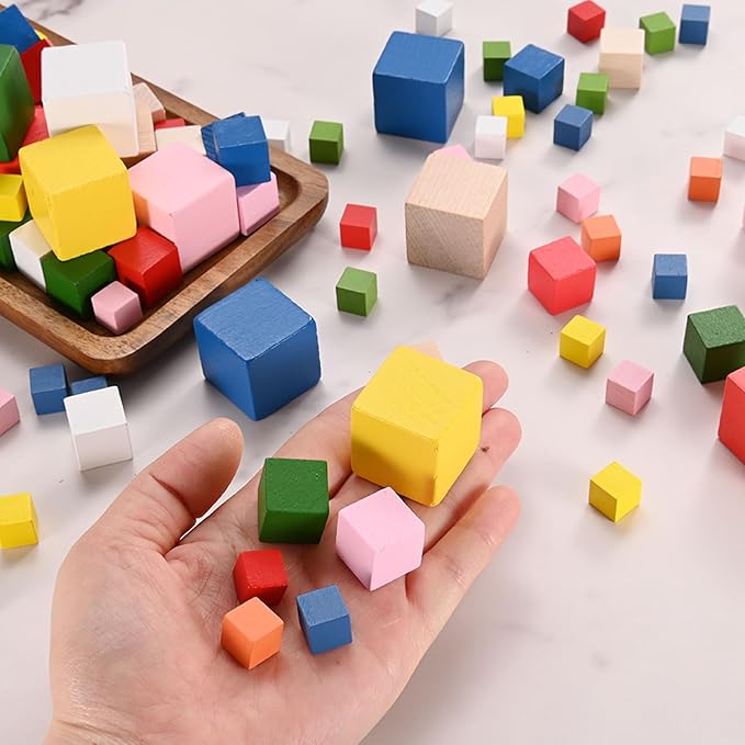 50-Pack DIY Wooden Cube, 0.4 Inch(1 Cm) Colored Natural Wood Blocks for Crafts Making Puzzle Games/Wedding/Home Decor/Dice/Building, Square Blank Block [Orange]