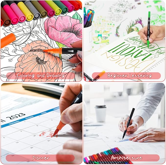 Dual Markers Brush Pens Stocking Stuffers, 36 Art Markers Christmas Gifts for Teens, Double Tip Colored Pen for Adult Coloring Books Art Suppliers
