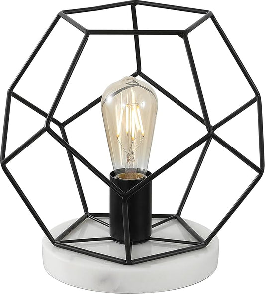 JONATHAN Y 10" Black/White Geometric Table Lamp, Midcentury Modern Metal Desk Lamp for Living Room Bedroom, White Marble Base, Glam Bedside Nightstand Light with LED Bulb (JYL1047C)