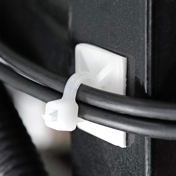 3/4" 3M Back-Glue Self Adhesive White Strong Cable Zip Tie Mounts 100pcs with 8" Ties, Screws, Outdoor Sticky Wire Fasteners Cable Clips Management Anchors Organizer Holders Squares (Pack of 2)