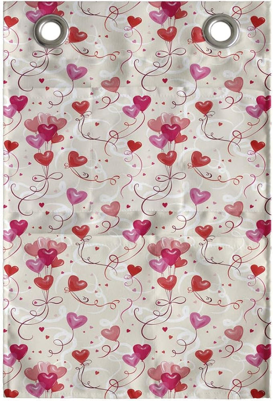 Ambesonne Valentine's Day Hanging Pocket Organizer, Print of Heart Shaped Balloons Flying Up with Mini Hearts, Printed Polyester Storage Bag with Pockets, 14" x 20", Eggshell Vermilion