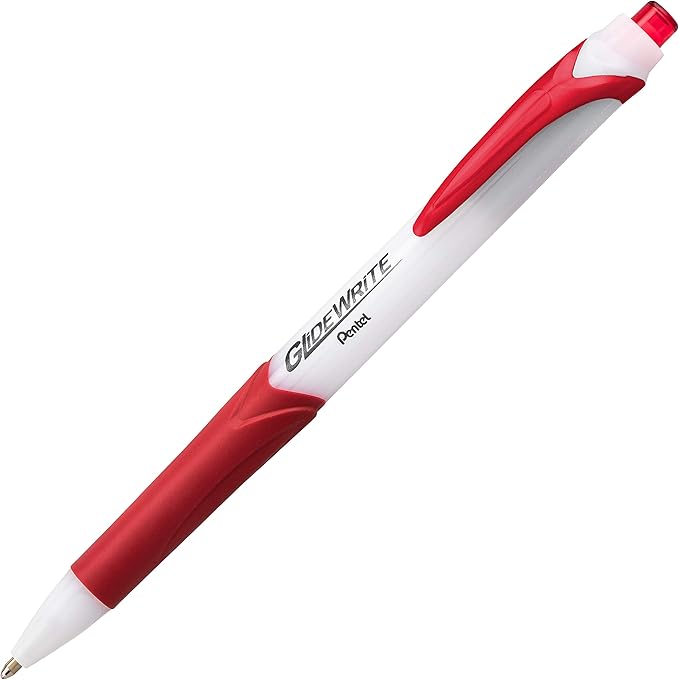 Pentel GlideWrite Ballpoint Pen with TechniFlo Ink, (1.0mm) Medium Line, Red, Box of 12 (BX910-B)