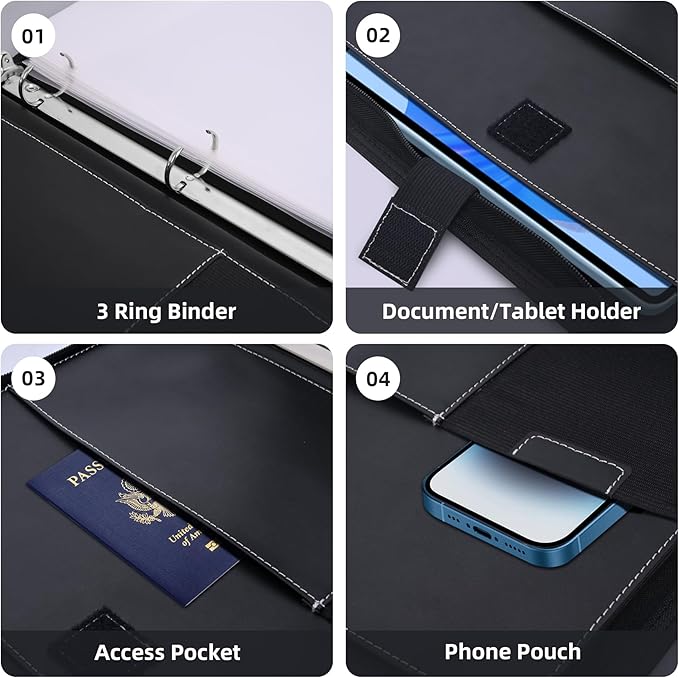 Antner Important Document Organizer Zipper Binder Family Life Emergency Portfolio Waterproof Document Bag for Birth Certificate Protector, Faux Leather Portfolio in Case I Go Missing Binder for Home