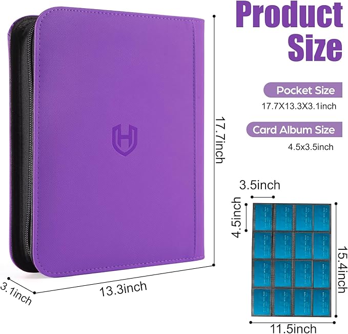 Card Binder 16 Pocket with Zipper, 1024 Pockets Trading Card Holder Book, Premium PU Cover Zip Folder Binder, Side Loading Carrying Case Binder Album for TCG, MTG, Sports Cards, Game Cards