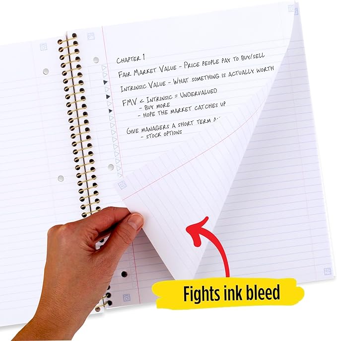 Five Star Spiral Notebooks, 1 Subject, College Ruled, 11" x 8-1/2", Cute Designs Bright Colors, 3 Pack, Design May Vary.