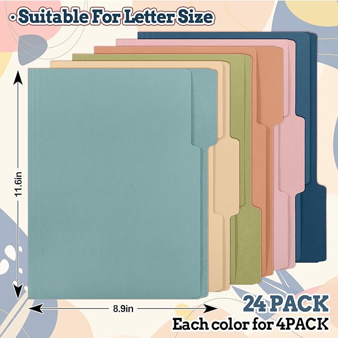 Whaline 24 Pack Boho Colored File Folders Letter Size 6 Solid Colors File Pockets with 1/3 Cut Tab for Home Office Classroom Supplies, 8.9 x 11.6 Inch