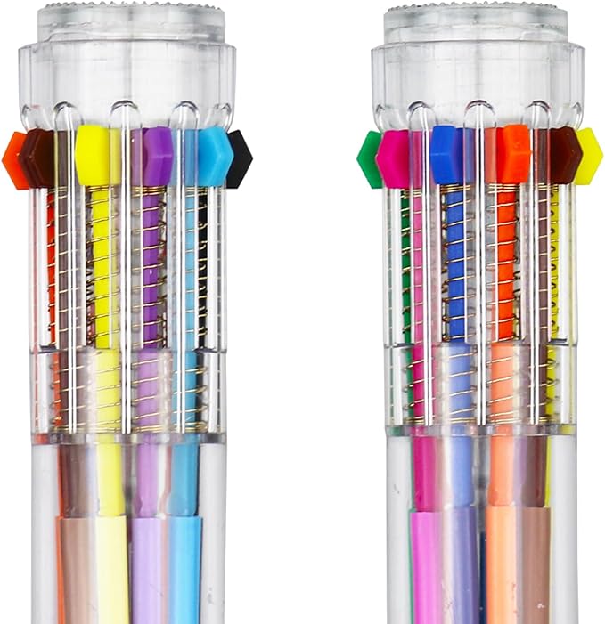 HeTaoCat Multicolor Pens 3 Pack 0.5mm 10-in-1 Retractable Ballpoint Pens - 10 Colors Transparent Barrel Ballpoint Pen for Office Supplies (Transparent)