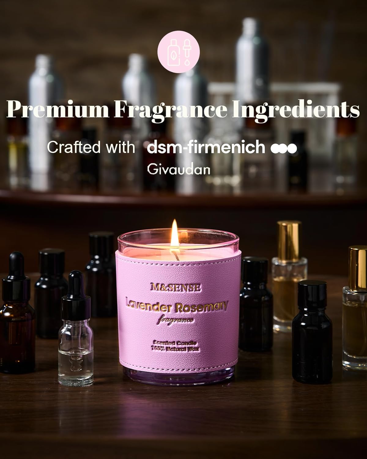 M&SENSE Vanilla Amber Scented Candles-Vegan Soy Wax, Floral Naturally Scented, No Toxin 10oz 42-Hour Long Burning Time, Cozy Relaxing Calming Candle for Bathtub & Sleep, Housewarming Gift