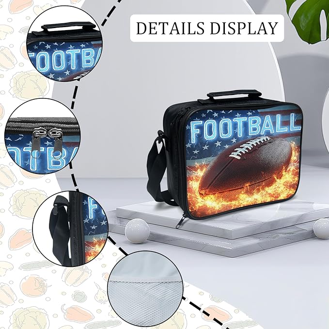 Football Backpack Set 3 Piece School Bags and Lunch Box with Pencil Case American Flag Football Bookbag Set for Toddler Kids Girls Boys Teens Kindergarten Elementary Middle