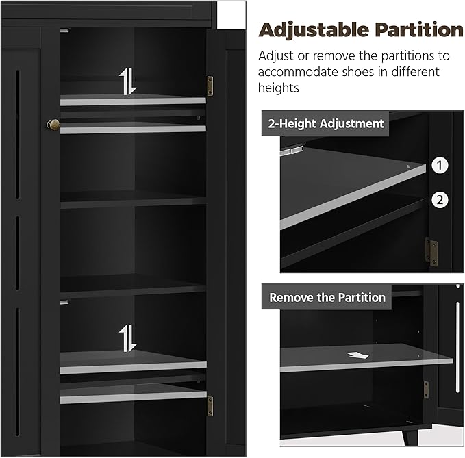 Yaheetech Shoe Cabinet, 5-Tier Shoe Rack Organizer with 1 Drawer, Freestanding Wooden Shoe Storage Cabinet with 2 Louvered Door & Adjustable Shelves for Entryway Hallway, Black