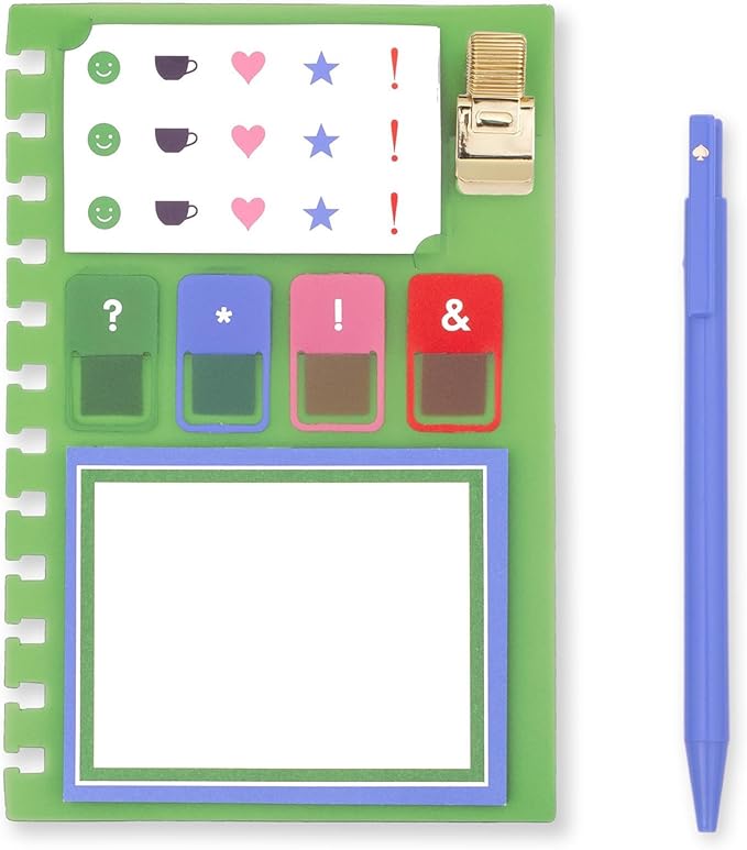 Kate Spade New York Zipper Pouch Filled with Planner Stickers and Accessories, Set Includes Notepad, Sticker Tabs, Black Ink Pen and Holder, Vegan Leather Accessory Bag, Sunny Day Stripe
