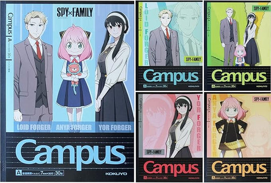 KOKUYO Composition Notebooks, 5 Pack Campus Semi-B5 Comp Book with Dot A 7mm Ruled, 30 Sheets, School Lined Notebook Spy x Family Limited Edition, Journal Notebook for Women Work Study Note Taking