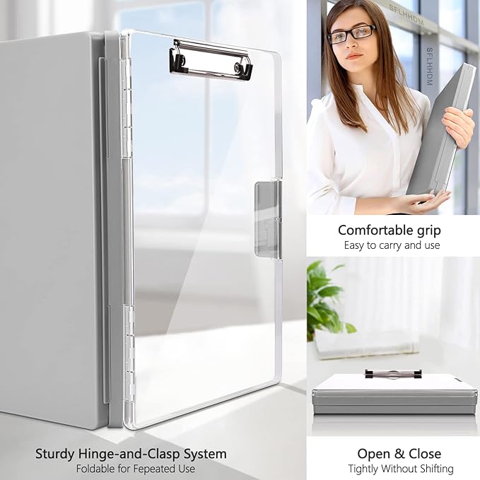 SFLHHDM Clipboard with Storage,Heavy Duty Clip Boards 8.5x11 with 2 Storage Case,Clear Visible Panel Storage Clipboards,Side Opening Nursing Clipboard Folder for Office Supplies-Gray