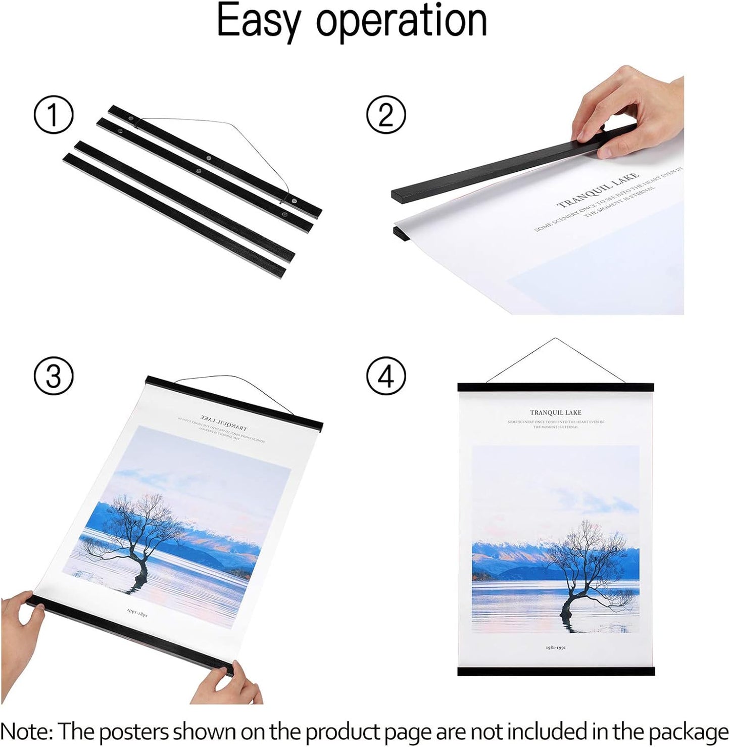 FALAMON Magnetic Poster Hanger Frame, 14x22 14x20 14x24 Teak Wood Magnet Poster Frame for Posters, Prints, Photos, Pictures, Maps, Scrolls, and Canvas Artwork(Black, 14")