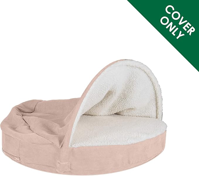 Furhaven Replacement Dog Bed Cover Sherpa & Suede Snuggery, Machine Washable - Cream, 26-inch