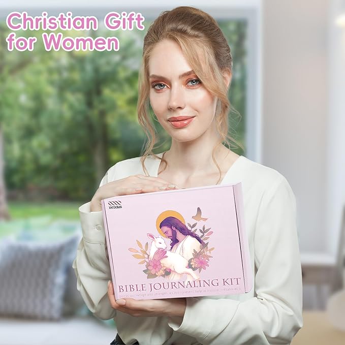 XKDOUS Bible Study Supplies Journaling Kit for Women, Bible Study Kit Journaling Supplies Includes Prayer Journal, Highlighters, Emergency Card, Pencil Case and More, Christian Gifts for Women, Pink