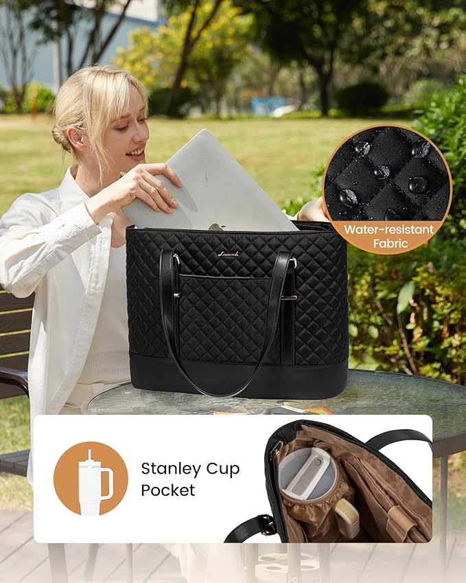LOVEVOOK Laptop Bag for Women, 17.3 Inch Work Tote Computer Bag With Large Cup Holder, Lightweight Large Laptop Briefcase for Travel, Bussiness, Teacher