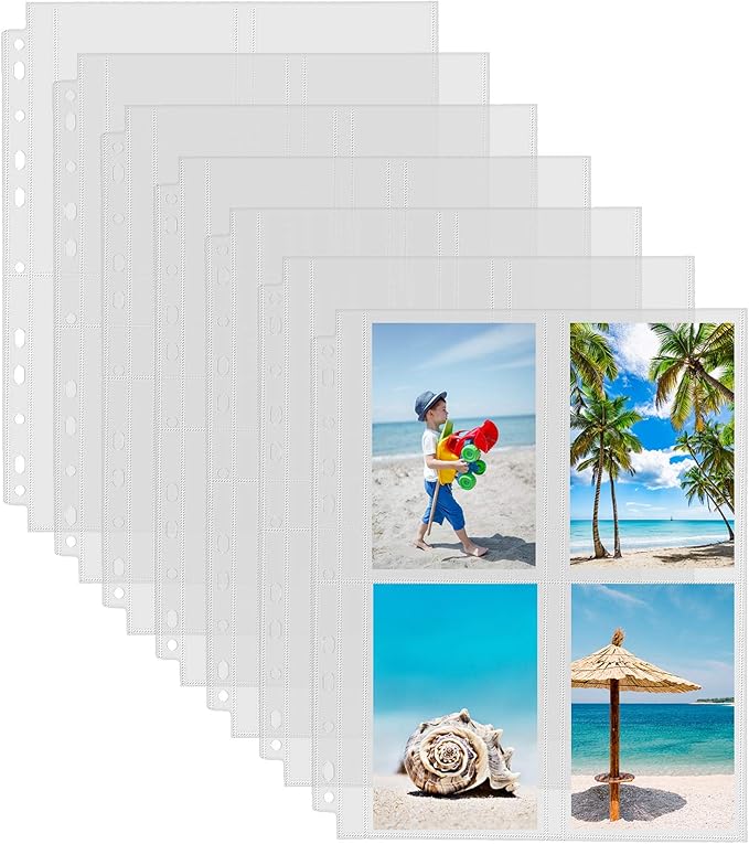 Sooez 30 Pack Photo Sleeves for 3 Ring Binder (240 Pictures), 3.5x5, Heavy Duty Plastic Page Protectors, Clear Binder Postcard Sleeves, Archival Photo Album Refill Pages, Binder Inserts