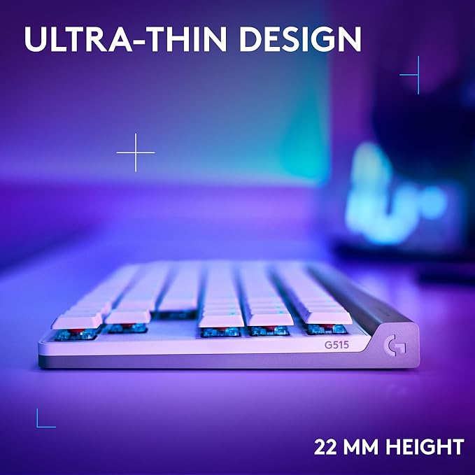 Logitech G515 Lightspeed TKL Low Profile Wireless Gaming Keyboard, LIGHTSYNC RGB, Thin Tenkeyless Design, PBT Keycaps, Tactile (Brown) Mechanical Switches - White (Renewed)