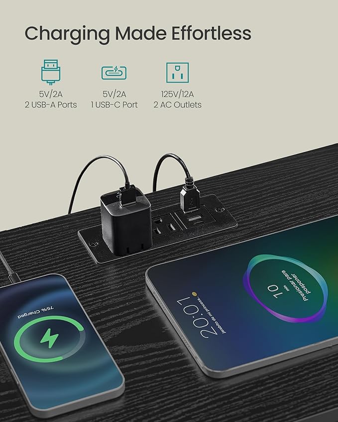 SONGMICS BELLAH Collection - Nightstand with Charging Station and App-Controlled Adjustable LED Lights, Bed Side Table, 3 Drawer and 1 Open Shelf, Bedroom, Ink Black and Ebony Black ULGS303BH01S