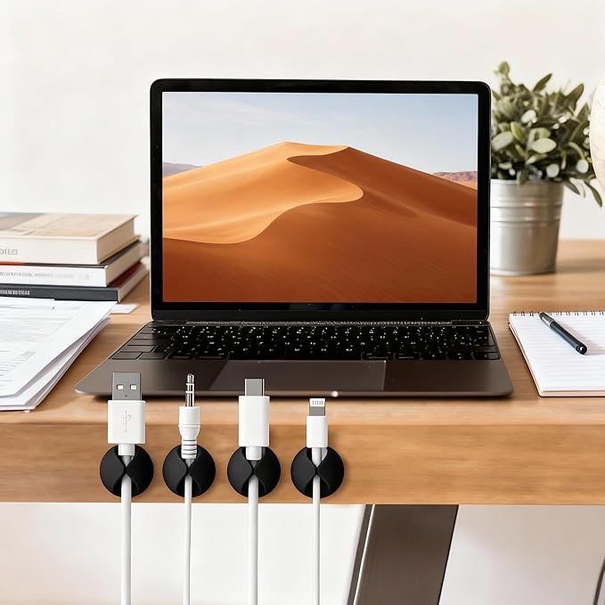 Ortarco Cord Cable Organizer Clips, 4 Pack Charging Wire Cable Holder With Power Strip Holder for Desk Nightstand Phone