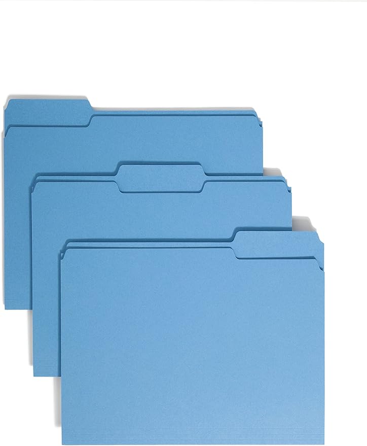 Smead Standard File Folders, Value Filing Bulk Case of 500, Blue, 1/3-Cut Tabs, Letter Size (21122)