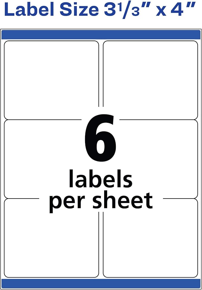 Avery Printable Shipping Labels with Sure Feed, 3-1/3" x 4", White, 150 Blank Mailing Labels (5264)
