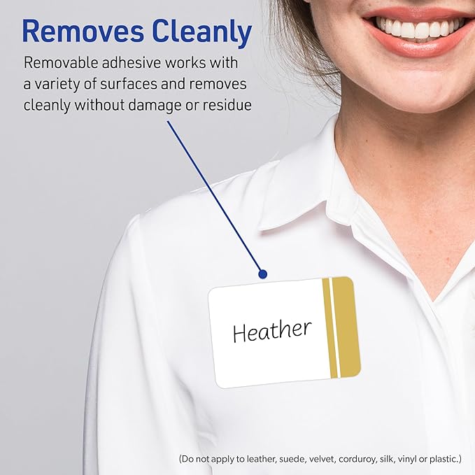 Avery Printable Rectangle Adhesive Name Tags, Double-Dipped Gold Edge Design, 2-1/3" x 3-3/8", Matte White Removable Name Tags, Laser/Inkjet, 80 Total, Great for Name Badges