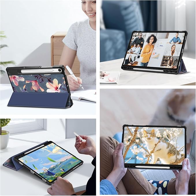 Fintie Slim Case for Samsung Galaxy Tab S10 Lite/ S10 FE/ S9 FE 5G 10.9 Inch/Tab S9 11 Inch with S Pen Holder, Ultra Thin Lightweight Tri-Fold Stand Cover with Auto Wake/Sleep, Blooming Hibiscus