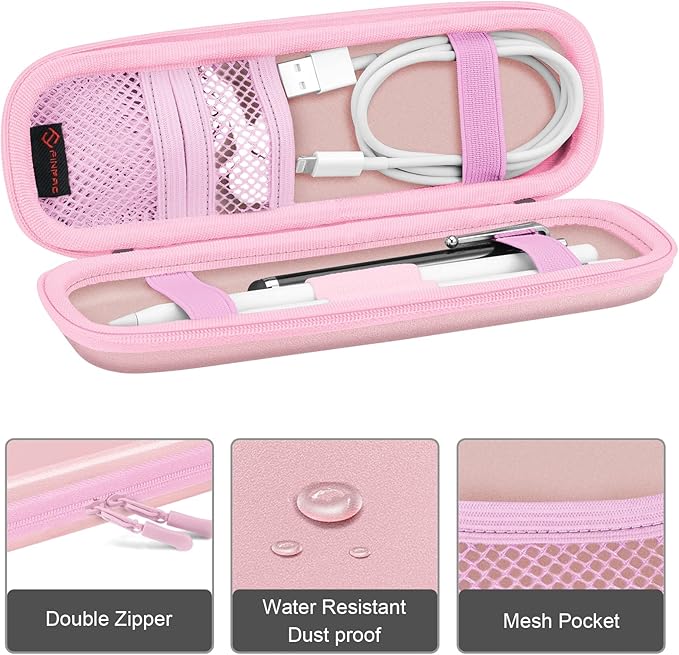 Fintie Holder Case for Apple Pencil Pro, Apple Pencil (USB-C / 1st / 2nd Generation), PU Leather Carrying Bag Sleeve Compatible with Pen, USB Cable, Samsung Stylus, Rose Gold