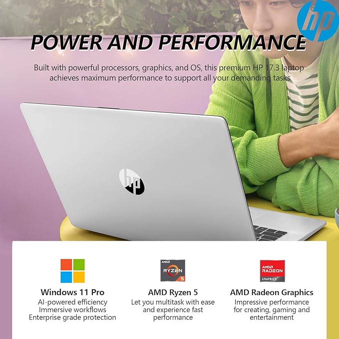 HP 17.3" Touchscreen Laptop PC Computer, 17 Inch HD+ Touch Screen Business Laptop Notebook, Windows 11 Pro, AMD Ryzen 5 (6-Cores), 32GB RAM 1TB SSD, 10-Key Number Pad, Copilot Key