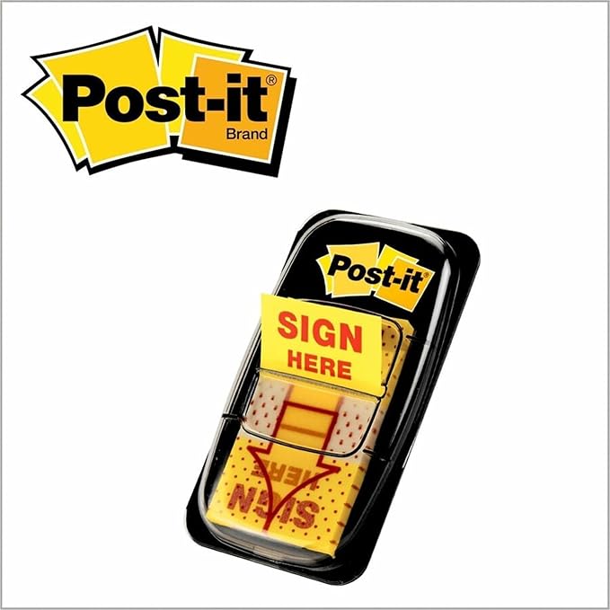 Post-it Message Sign Here Flags Value Pack, 50/Dispenser, 12 Dispensers/Pack, 1 in Wide, Yellow (680-SH12)