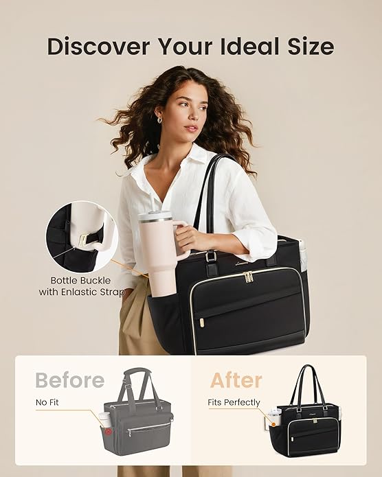 LOVEVOOK Teacher Tote Bag, Laptop Bag for Women with Large Cup Holder & Accordion File Area, Work Tote Bag for Business